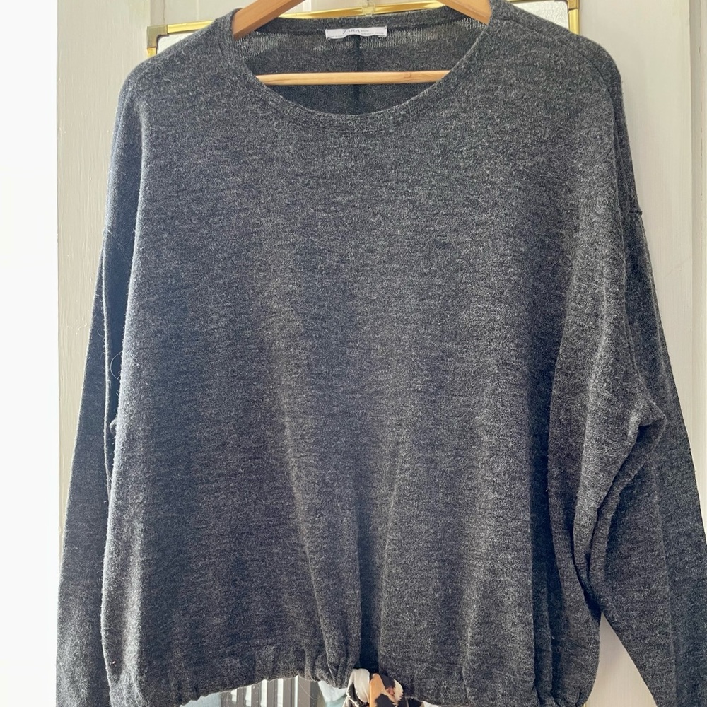 Zara grey sweater with cheetah tie (size medium)